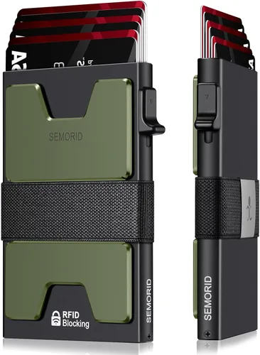 Vista 19 de Cartera delgada de aluminio para hombre, placa trasera expandible duradera, bloqueo RFID, billetera desplegable de metal minimalista, con capacidad