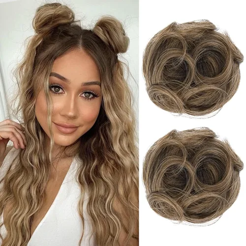 Vista 36 de REECHO Space Bun Hair Pieces, 2 piezas de mini clips de garra en moños desordenados y orejas de gato, extensiones de moño de cabello falso HB001
