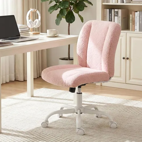 Vista 8 de Silla de tocador con ruedas, silla de oficina sin brazos ajustable en altura, bonita silla de escritorio con soporte lumbar suave para espacios