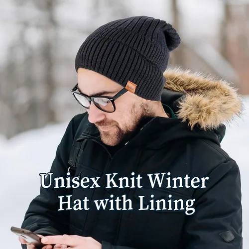 Vista 4 de Ocatoma Gorro de invierno para hombres y mujeres, gorro de punto con puños con forro cálido, sombrero de esquí suave, unisex, regalos para hombres