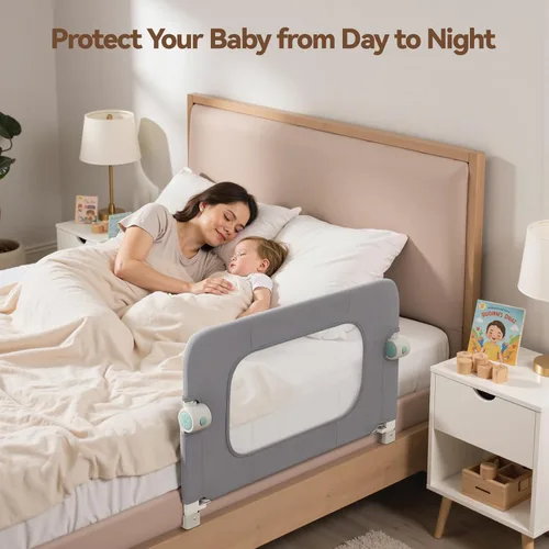 Vista 2 de Tivellary Barrera de seguridad reforzada para cama de niños pequeños – Protector de barandilla de cama de 32” con material engrosado, protector