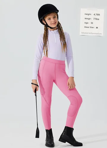 Vista 6 de Willit Pantalones de equitación para niñas, pantalones ecuestres para niños, parches de rodilla, mallas escolares con bolsillos con cremallera