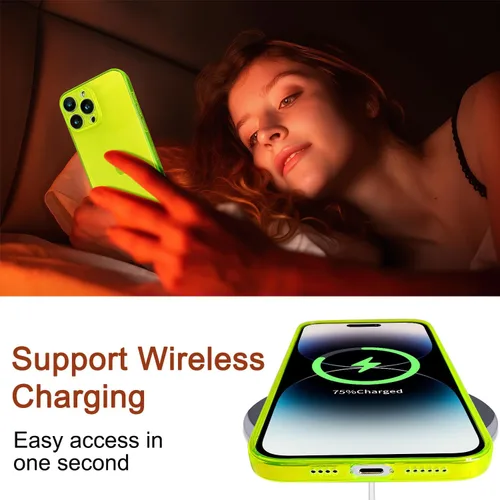 Vista 3 de Compatible con Funda iPhone 14 Pro, Funda Transparente Neón con Cubierta para Lente de Cámara Carcasa para Mujeres y Niñas Delgada Suave Silicona