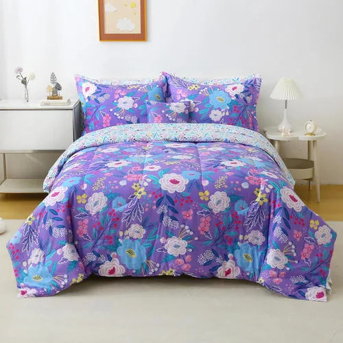 Vista 21 de Mooreeke Juego de edredón individual para niños de 6 piezas, juego de ropa de cama azul para adolescentes, cama de tren de microfibra para niños