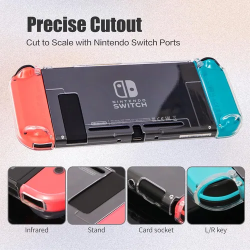 Vista 5 de Switch Clear Case, Dockable Protective Hard Cover Case for Nintendo Switch and Soft TPU Grip Case for Joy-Con with Tempered Glass Screen Protector
