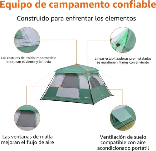 Vista 2 de Amazon Basics Tienda de campaña instantánea con lluvia, resistente a la intemperie, instalación rápida