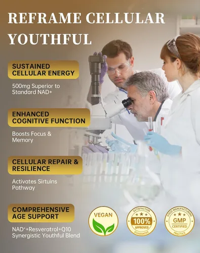Vista 2 de MARSTA Suplemento de resveratrol NAD 1000 mg orgánico - NAD+ liposomal para energía, antienvejecimiento, apoya la concentración y la resistencia