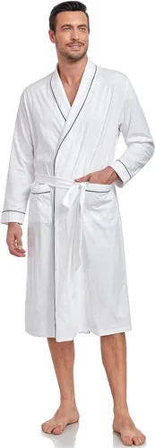 Vista 14 de COLORFULLEAF Bata de baño para hombre, 100% algodón, ligera, larga, ropa de dormir de punto suave, bata de spa con bolsillos Verde militar