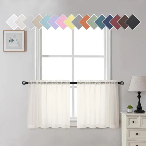 Vista 37 de Aiyufeng 2 paneles de cenefa transparente negra de 14 pulgadas de largo, cortinas cortas negras transparentes para dormitorio, cortinas de cocina