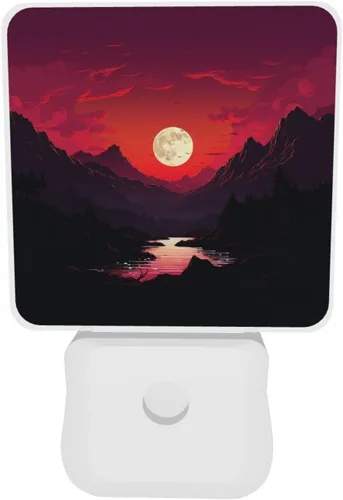 Vista 7 de Paquete de 2 luces LED de noche enchufables rojas al atardecer, luces nocturnas enchufables a la pared, lámpara de noche moderna con sensor de luz