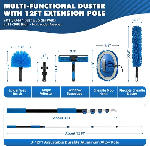 Vista 2 de Kit de plumero de alcance de 20 pies con poste de extensión de 3-12 pies