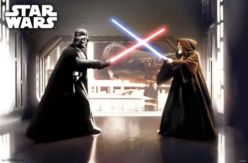 Vista 12 de Star Wars: Saga - First Duel Wall Poster, 22.4L x 14.7W, Barnwood Framed Version