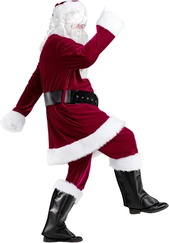 Vista 2 de Sunolga Santa Claus Costume Santa Costume Velvet Santa Suit 11 Pcs Christmas Costumes for Adults Men Santa Hat