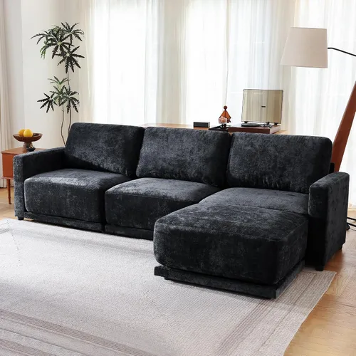 Vista 17 de Sofá modular de 79 pulgadas para sala de estar pequeña, sofá moderno en forma de L con otomana, juego de sofá de felpilla de 3 piezas para muebles