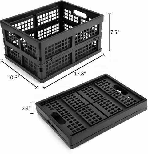 Vista 4 de Eslite Cajas de almacenamiento plegables de plástico de 16L, almacenamiento de cajas plegables, paquete de 4, negro