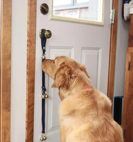 Vista 6 de Campanas de Cuero para Perros para Pomo de Puerta/Entrenamiento de Orinal/Salir al Aire Libre, Campana de Perro de Cobre con Ajuste de Longitud