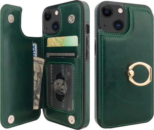 Vista 16 de ONETOP Funda tipo cartera para iPhone 13 con soporte para tarjetas, anillo de rotación de 360°, bloqueo RFID, doble cierre magnético, a prueba