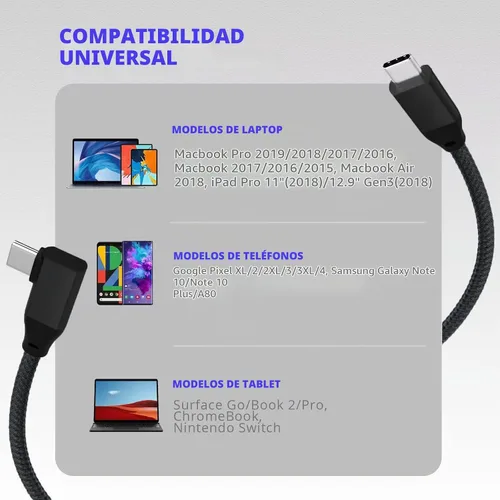 Vista 8 de UseBean Cable USB C de 90 Grados 0.5 Pies, 6 Pulgadas Corto USBC a USBC 3.2 Gen2 20Gbps Cable de Ángulo Recto, Video 4K Carga 100W, Cable Cargador