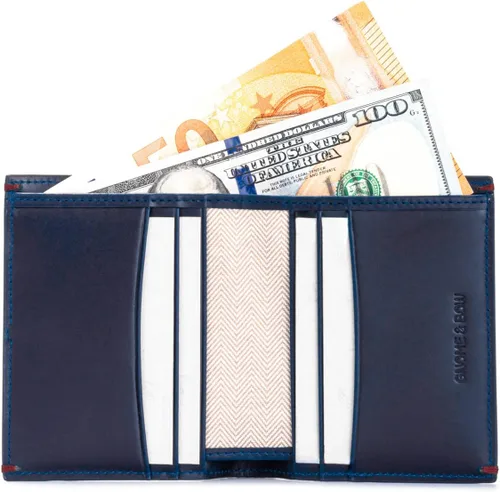 Vista 8 de Gnome & Bow - Cartera pequeña plegable con ranura para monedas Gulliver (cuero encerado RFID) (azul), Azul, Classic