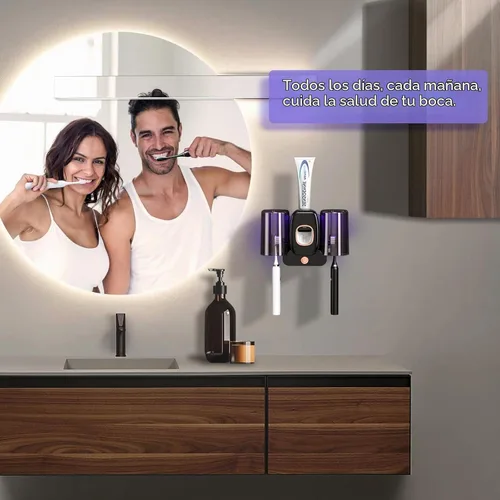 Vista 6 de Soportes para cepillo de dientes para baños, dispensador automático de pasta de dientes y soporte para cepillo de dientes ahorrador de espacio