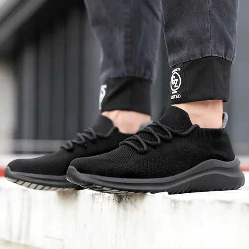 Vista 6 de Zapatos de correr para hombre, zapatos de tenis sin cordones, suela suave, con cordones, malla para el trabajo, gimnasio, entrenadores