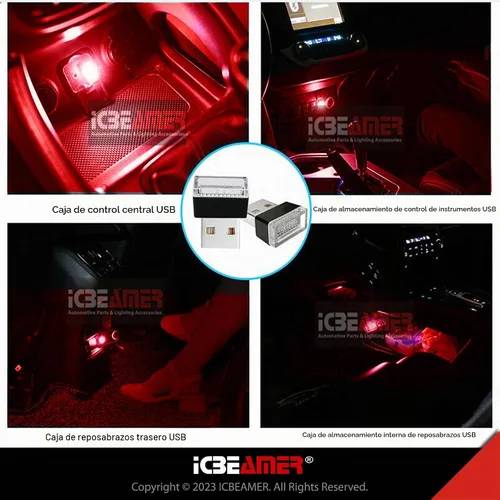 Vista 6 de ICBEAMER Paquete de 1 luz LED USB mini (rojo) Kit de iluminación de acento interior/nano para coche, enchufe directo, iluminación ambiental