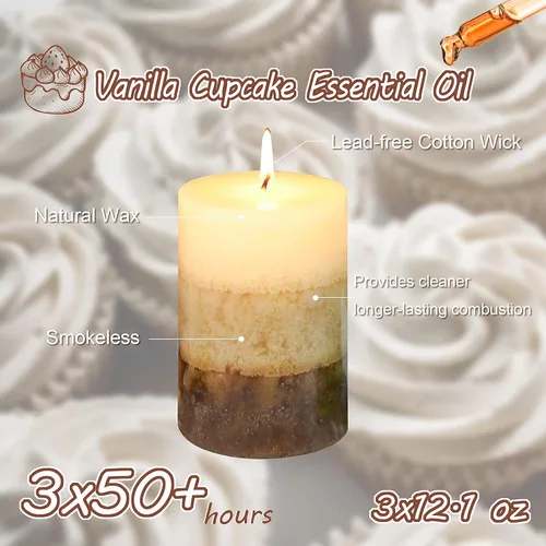 Vista 4 de Pillar Candles - Vela perfumada de Immeiscent para aromaterapia, con aroma a cupcake de vainilla, de 50 horas de combustión limpia, velas moteadas