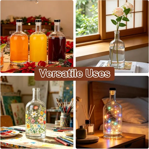 Vista 7 de GUANENA Paquete de 3 botellas de vidrio transparente de 33 onzas con tapas de corcho, botellas de licor de 33.8 fl oz Base pesada, botellas