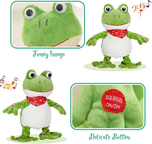 Vista 4 de Houwsbaby rana verde de 30 cm juguete rana que croa animal de peluche musical saltarín rana frondosa que se sacude y agita peluche animado juguete