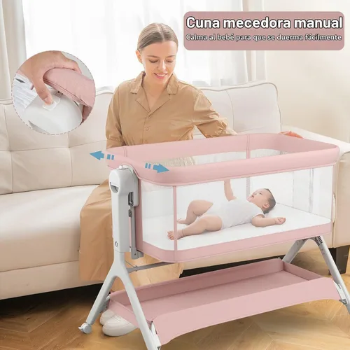 Vista 2 de INFANS - Moisés de bebé 5 en 1 con mecedora manual suave Rosa