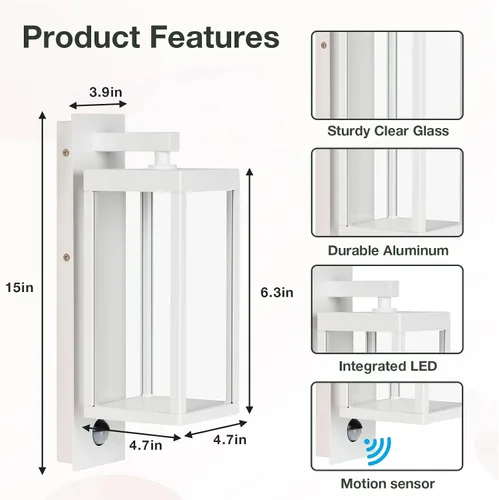 Vista 7 de Lámpara de pared LED con sensor de movimiento para exteriores, resistente al agua, lámpara exterior de aluminio para porche, patio, entrada, puerta