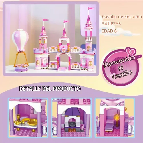 Vista 2 de Juguetes de bloques de construcción de castillo de princesa para niñas, 541 piezas, castillo multiforma, globo aerostático, juguetes para niñas