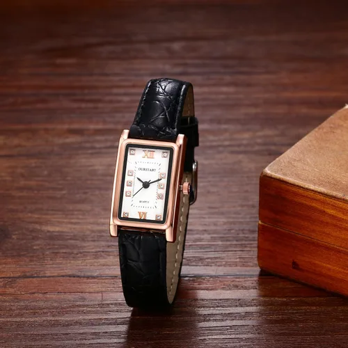 Vista 3 de Avaner Reloj cuadrado de cuero para pareja reloj de pulsera rectangular de cuarzo analógico vintage para hombres y mujeres