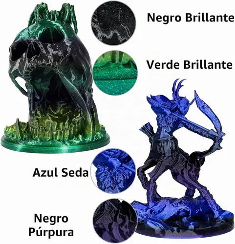 Vista 4 de OVV3D - Paquete de filamentos para impresora 3D PLA brillante, multicolor Negro Azul Púrpura Verde
