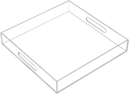 Vista 11 de KEVLANG Bandeja de acrílico transparente resistente con asas, bandeja organizadora de encimera de 8 x 8 x 2 pulgadas de alto para cocina, baño