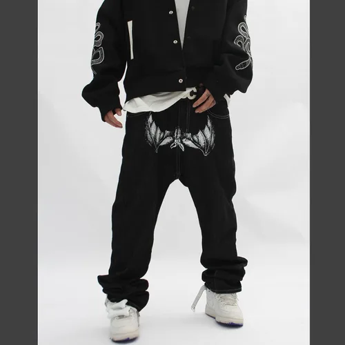 Vista 5 de Pantalones de mezclilla góticos de hip hop, ropa de calle para hombre, estampado gráfico, holgados, punk rock, Harajuku, pantalones de mezclilla