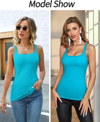 Vista 31 de V FOR CITY Camiseta sin mangas de algodón para mujer con brasier de estante ajustable con correa ancha y tirantes básicos