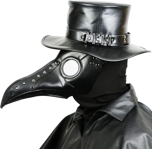 Vista 5 de PartyHop Máscara negra del médico de la peste del cuero de la PU, máscara facial de gas steampunk de la nariz larga del pájaro del páj