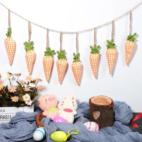 Vista 8 de Pancarta de zanahoria de Pascua, guirnalda de zanahoria de conejo, guirnalda de zanahoria, adorno de pared para fiesta, chimenea, decoración