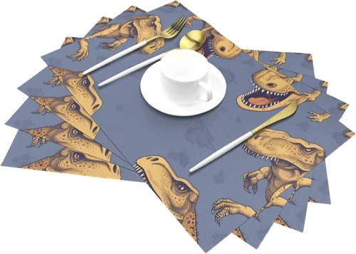 Vista 6 de 6 PCS PVC Placemats Set Place Mats A Group of Tyrannosaurus rex Non-Slip Weave Place Mats 12" x 18" Farmhouse Table Mat Set for Family Dinners