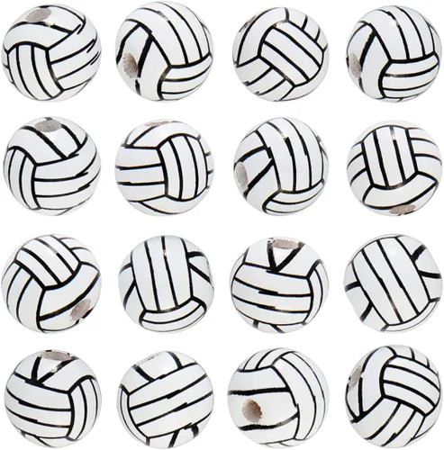 Vista 10 de Firstmeet Cuentas redondas pintadas de madera de 0.591 in, 60 unidades, cuentas sueltas en forma de baloncesto para hacer joyas, cabello