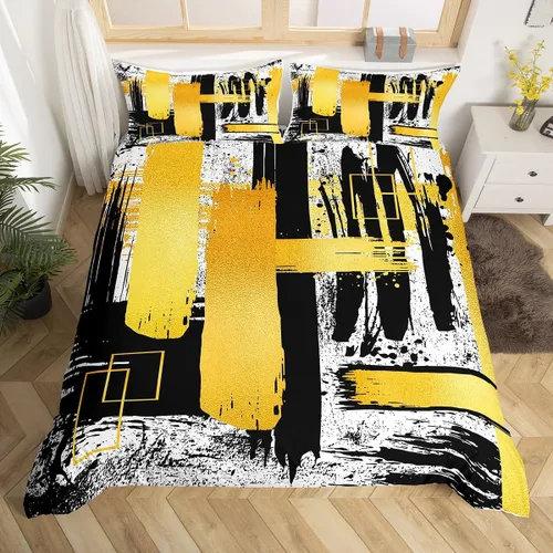 Vista 9 de Manfei Juego de funda de edredón abstracta tamaño individual, juego de ropa de cama geométrico moderno de 2 piezas para decoración de dormitorio