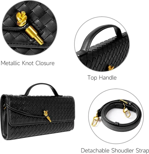Vista 6 de Joryin Bolso tejido para mujer, bolso de mano de cuero tejido, bolso cruzado, bolso formal de noche, cuero vegano