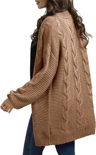 Vista 4 de Ferrtye Womens Oversized Chunky Open Front Cardigan Sweaters Cable Knit Long Sleeve Boyfriend Cardigans Outwear Coat