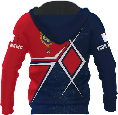 Vista 8 de Vybonz - Camisa personalizada de Francia para hombres y mujeres, Torre Eiffel París, camiseta con capucha de Francia, ropa de fútbol con bandera
