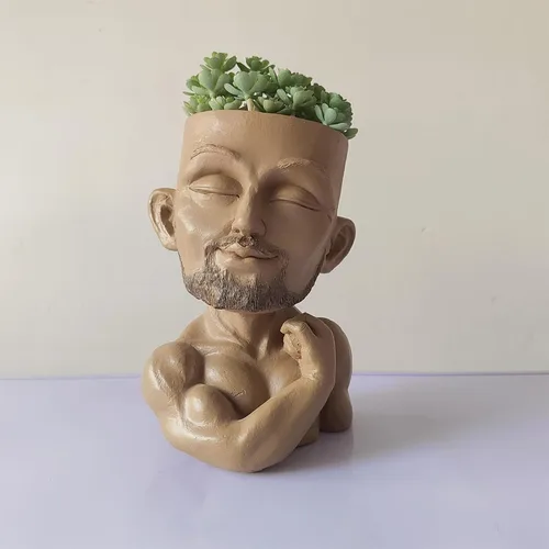 Vista 8 de Macetero de cabeza, macetas con agujero de drenaje, macetas únicas con ojos cerrados, macetas de cabeza de resina para plantas