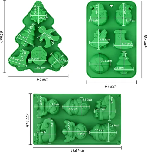 Vista 2 de HUAKENER Paquete de 3 moldes de jabón de Navidad, molde de silicona de Navidad de gran tamaño para jabón hecho a mano, mini pasteles, chocolate