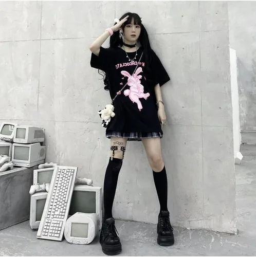 Vista 7 de CYee Women Y2K Grunge Hip-hop Oversized T-Shirt Summer Cartoon Print Indie Sweatshirt Goth Harajuku Alt Streetwear