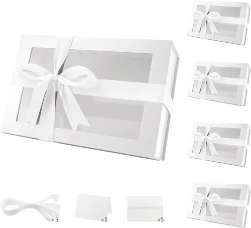 Vista 18 de PACKQUEEN Caja de regalo grande negra con ventana, 13.5 x 9 x 4.1 pulgadas, caja de regalo transparente para regalo, contiene cinta, tarjeta, caja