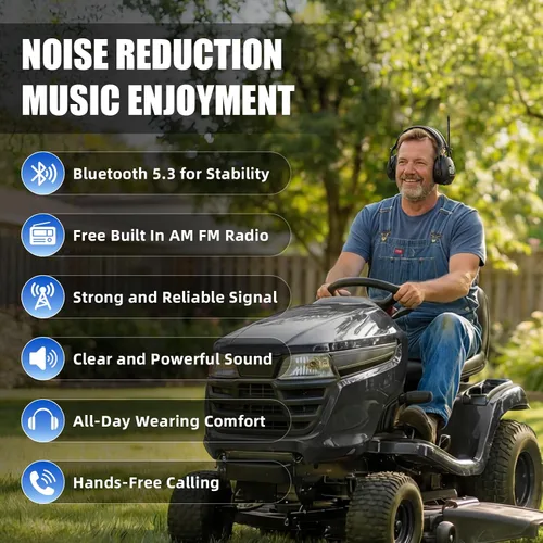 Vista 2 de Gardtech Protección auditiva Bluetooth 5.3 AM/FM, orejeras de seguridad SNR de 29 dB con pantalla digital, auriculares recargables con cancelación
